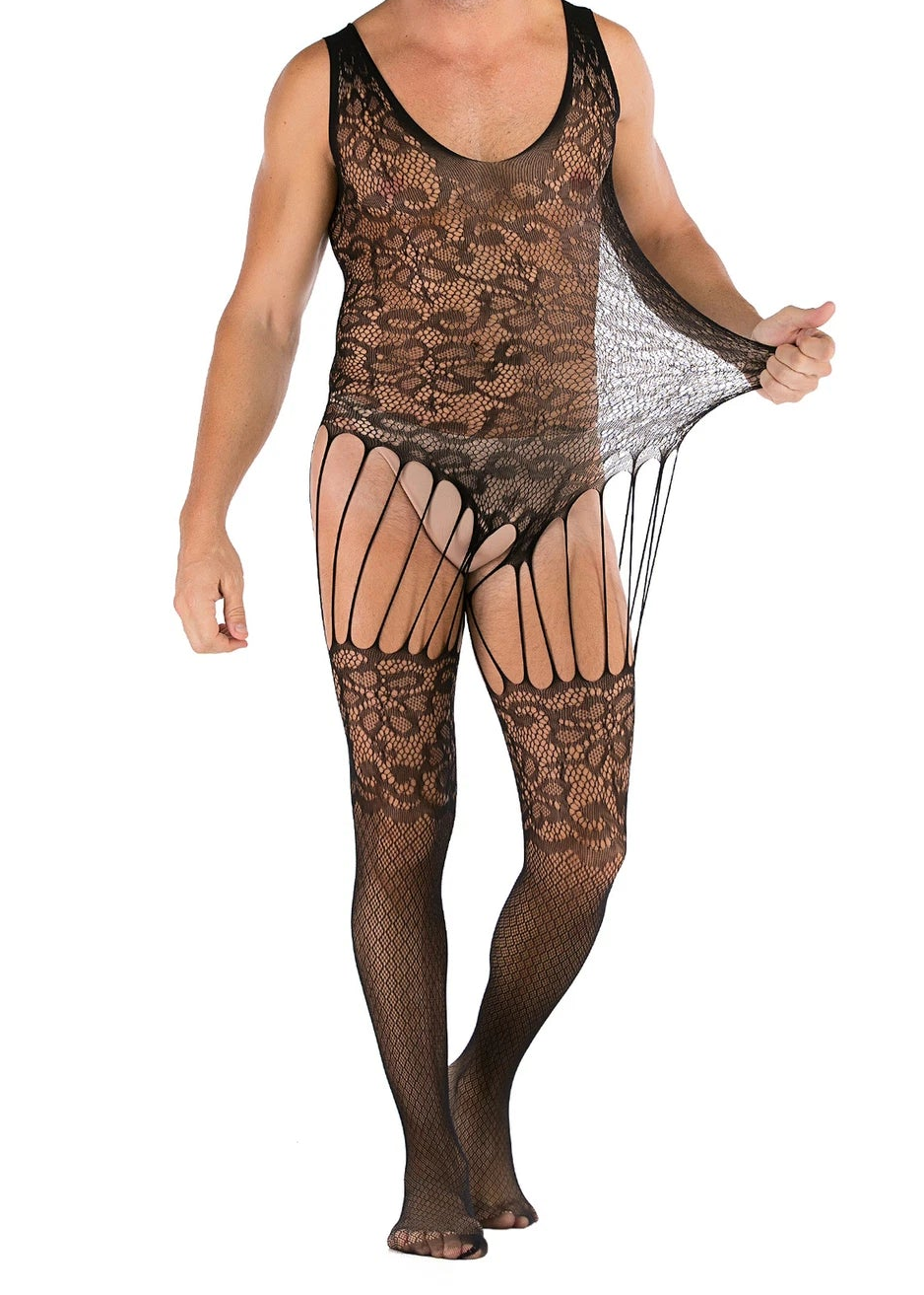 Sexy Sleeveless Jacquard Open-Crotch Body stocking - LTW039