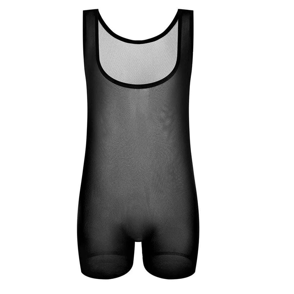 Mens Elastic Vest Mesh Bodysuit Jumpsuit - LTY052 - YDressup