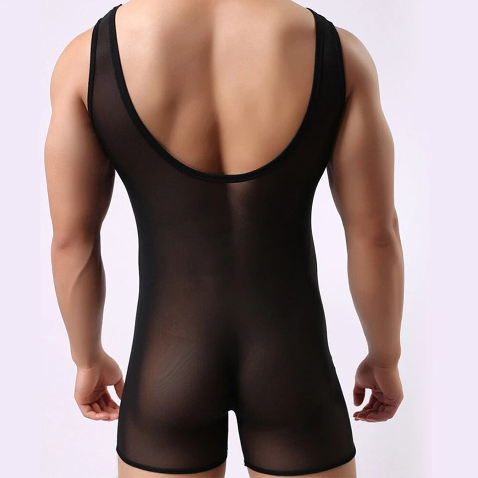 Mens Elastic Vest Mesh Bodysuit Jumpsuit - LTY052 - YDressup