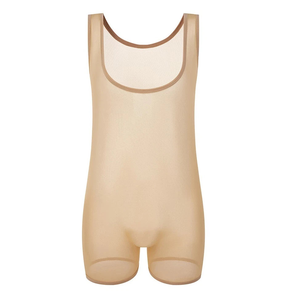Mens Elastic Vest Mesh Bodysuit Jumpsuit - LTY052 - YDressup